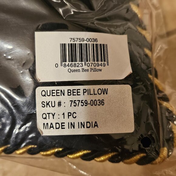 NEW MACKENZIE CHILDS QUEEN BEE HONEYCOMB BEADED BLACK VELVET THROW ACCENT PILLOW - Picture 7 of 9